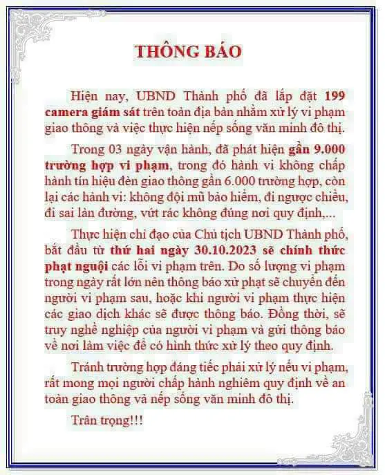Thực hư thông tin Cần Thơ, Vĩnh Long phạt nguội qua camera từ ngày 30/10 2 Thực hư thông báo UBND thành phố chỉ đạo phạt nguội qua camera từ 30/10 - Ảnh 1.